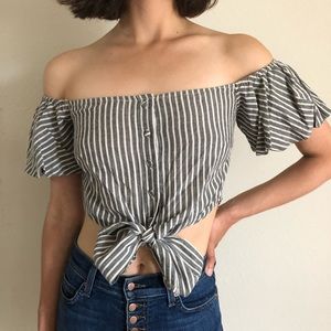 Six Crisp Days off the shoulder crop top